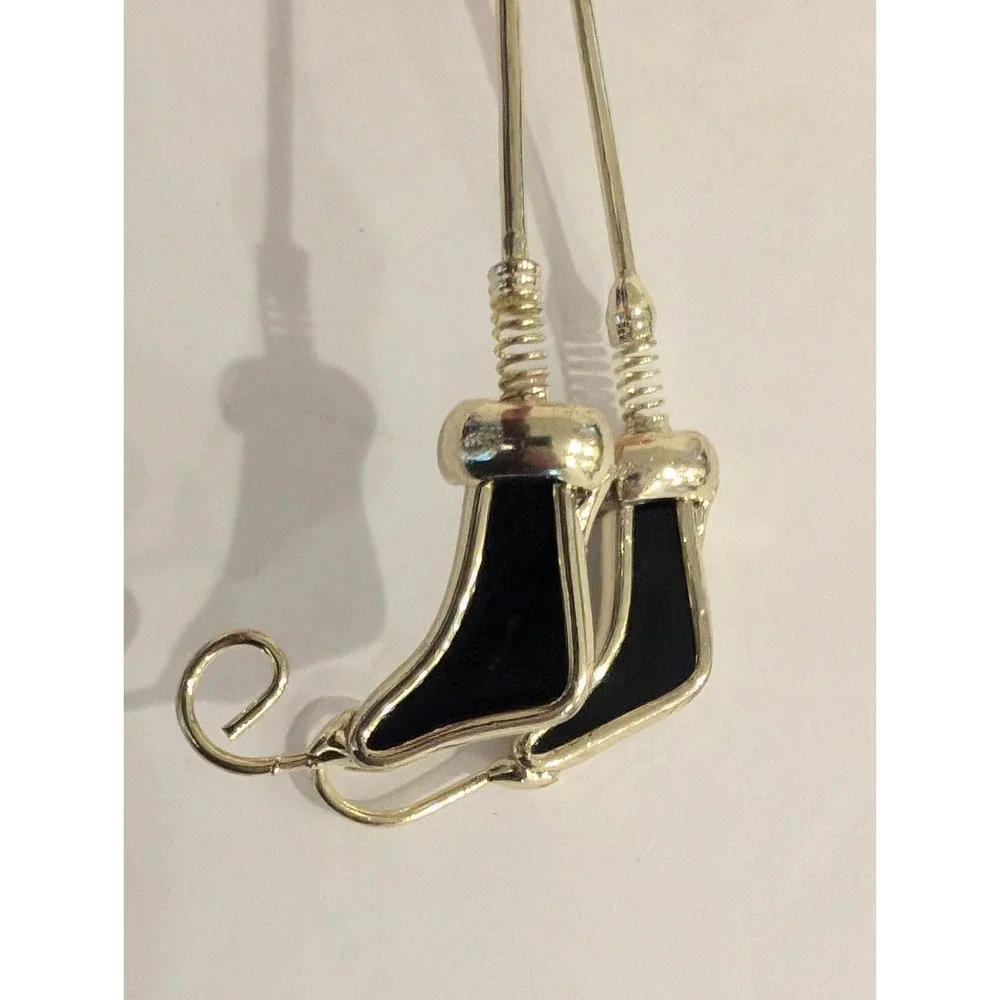 Wire Wrapped Stained Glass Hanging Santa Ornament Decor Acrylic Gold Tone 10